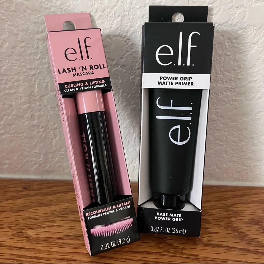 E.L.F. COSMETICS Power Grip Matte Primer Lash N Roll Mascara Travel Bundle NEW